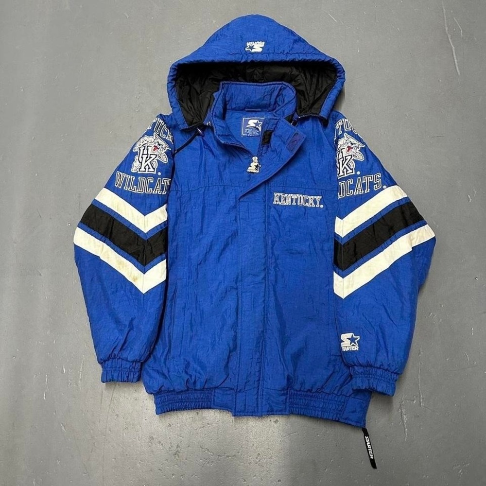 Vintage 90s Kentucky wildcats blue starter zip up hooded puffer ja key